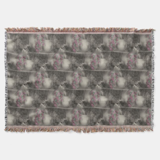 Flower Garden Antique Chair Nature Art Pattern Throw Blanket (Front)