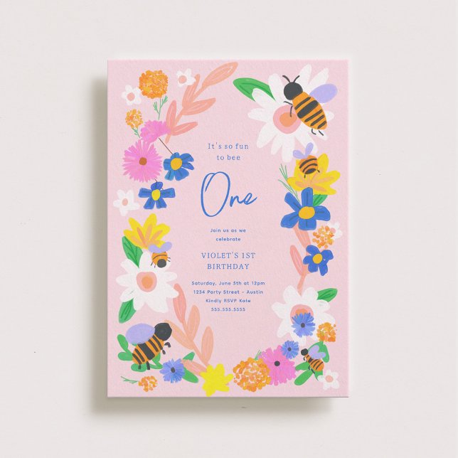 Flower Garden Bees 1st Birthday Invitation (Creator Uploaded)