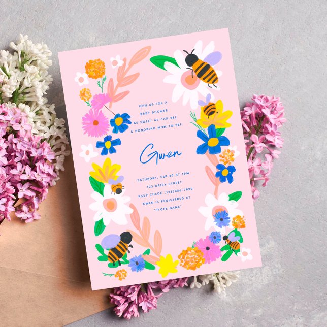 Flower Garden Bees Baby Shower Invitation (Creator Uploaded)