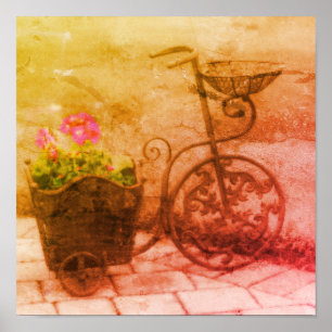 Flower Garden Bicycle Distressed Art Poster