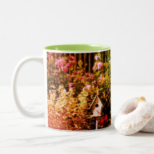 Flower Garden Bird House Art Personalised  Two-Tone Coffee Mug