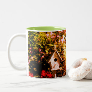 Flower Garden Bird House Art Personalised Two-Tone Coffee Mug