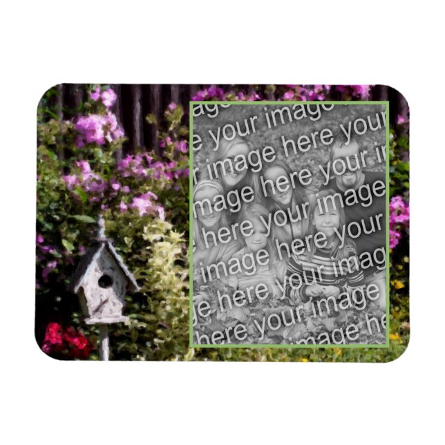 Flower Garden Bird House Painting Add Your Photo Magnet (Horizontal)