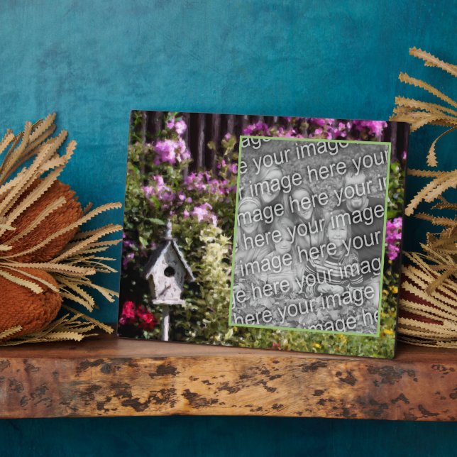 Flower Garden Bird House Painting Add Your Photo Plaque (Side)