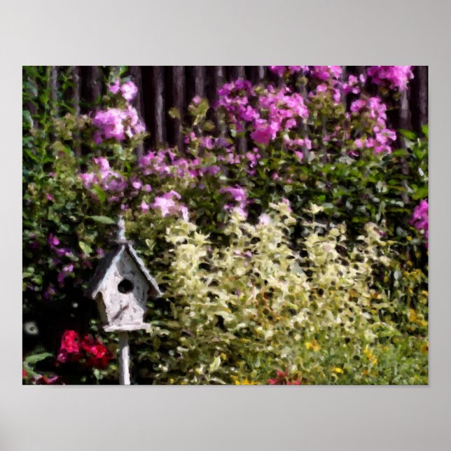 Flower Garden Bird House Pastel Painting Poster (Front)