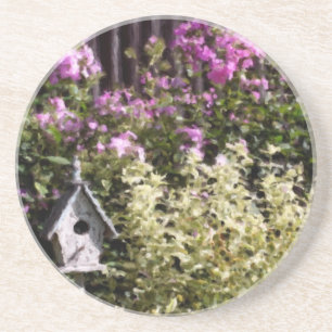 Flower Garden Bird House Photo Painting Coaster