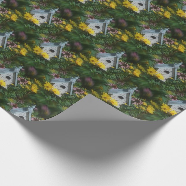 Flower Garden Birdhouse Nature Art Pattern   Wrapping Paper (Corner)