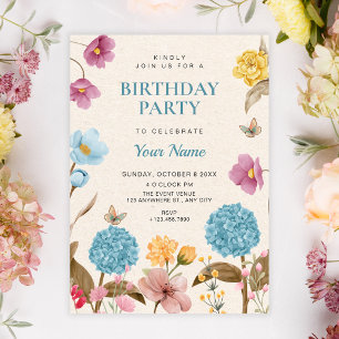 Flower garden birthday invitation