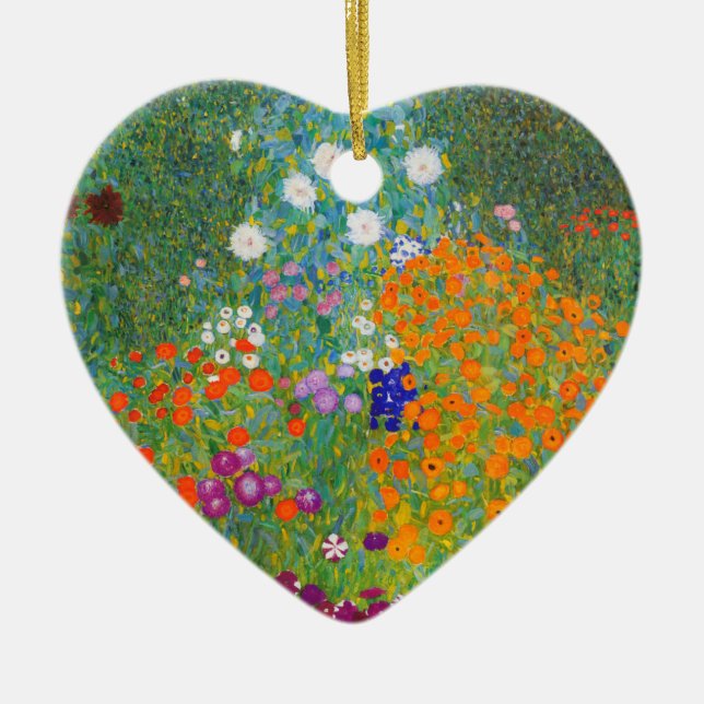 Flower Garden by Gustav Klimt Ceramic Tree Decoration (Front)