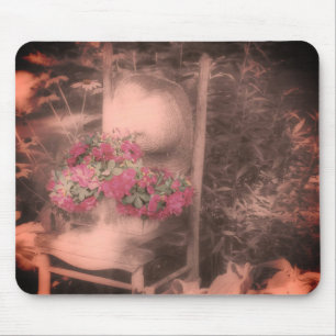 Flower Garden Chair Vintage Black And White Mouse Pad