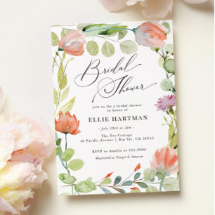 Flower Garden Coral Sage Bridal Shower Invitation