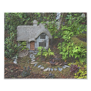Flower Garden Cottage Charcoal Photo Painting 8x10 Print
