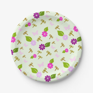Flower Garden Dragonfly Paper Plates Tableware