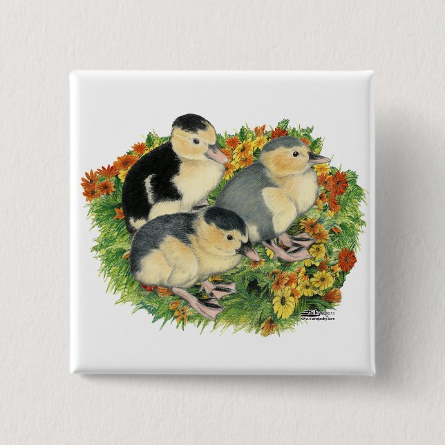 Flower Garden Ducklings 15 Cm Square Badge (Front)