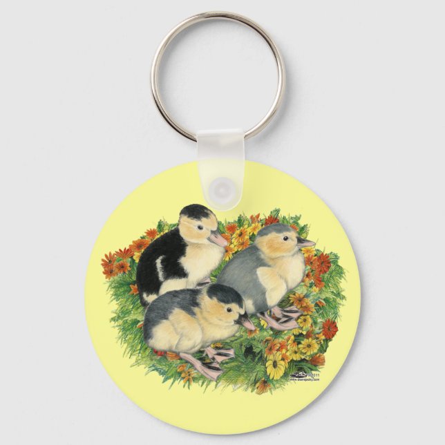 Flower Garden Ducklings Key Ring (Front)