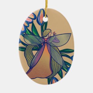 Flower Garden Fairy Gardener Art                   Ceramic Tree Decoration