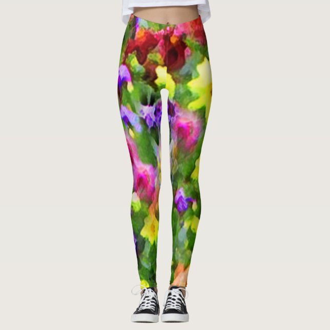 Flower Garden Floral Abstract Pattern Leggings (Front)