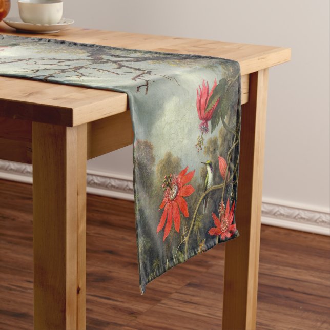 Flower Garden Floral Green Coral Short Table Runner (In Situ)