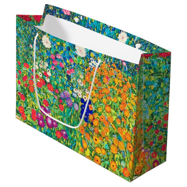 Flower Garden, Gustav Klimt Large Gift Bag (Front Angled)