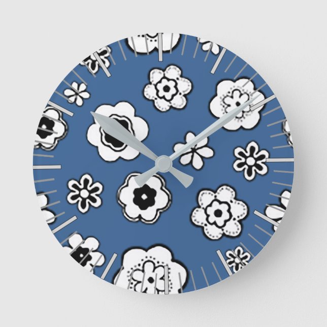 Flower Garden in Cobalt Round Clock (Front)
