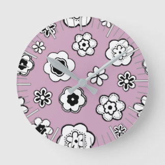 Flower Garden in Mauve Round Clock