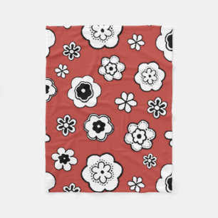 Flower Garden in Misty Tomato Red Fleece Blanket