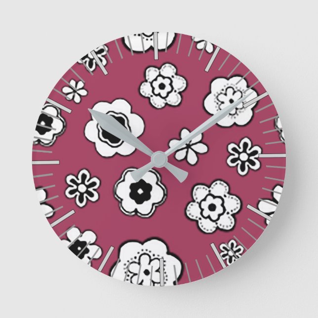 Flower Garden in Wine Round Clock (Front)