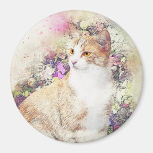 Flower Garden Kitty Abstract Watercolor Magnet