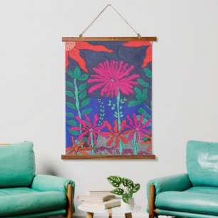 Flower Garden Night Scene  Hanging Tapestry