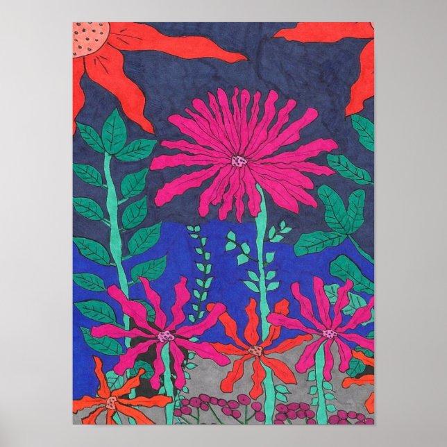 Flower Garden Night Scene  Poster (Front)