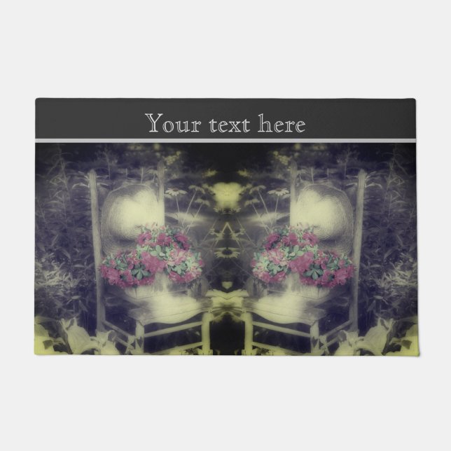Flower Garden Partial Colour Vintage Personalised Doormat (Front)