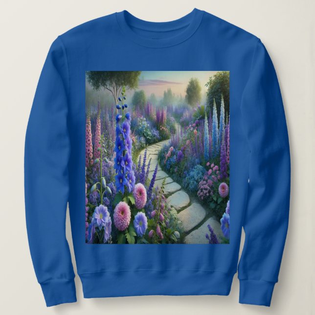 Flower Garden Path Blue Sweatshirt (Design Front)