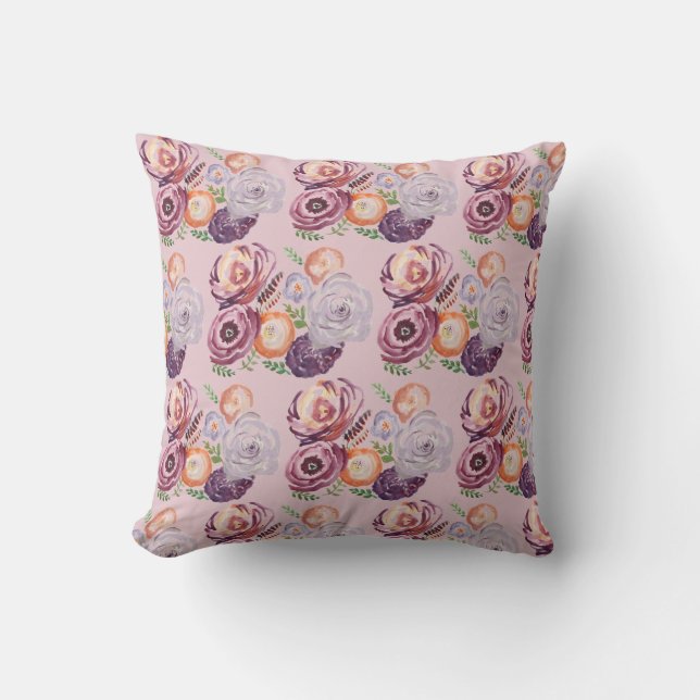Flower Garden Print Pink Throw Pillow (Front)
