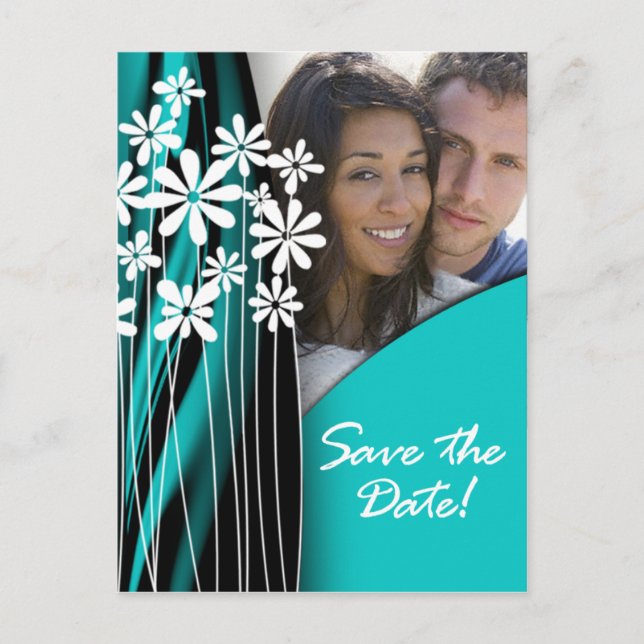 Flower Garden Save the Date Postcard (turquoise) (Front)