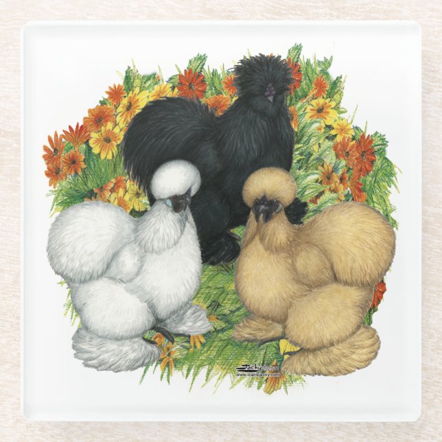 Flower Garden Silkies Glass Coaster (Front)
