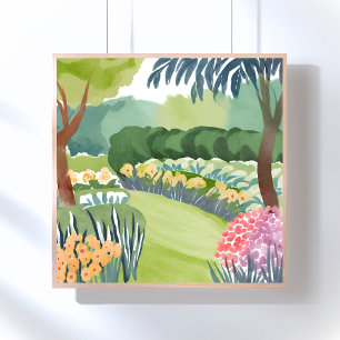 Flower Garden Stroll Floral Nature Watercolor Poster