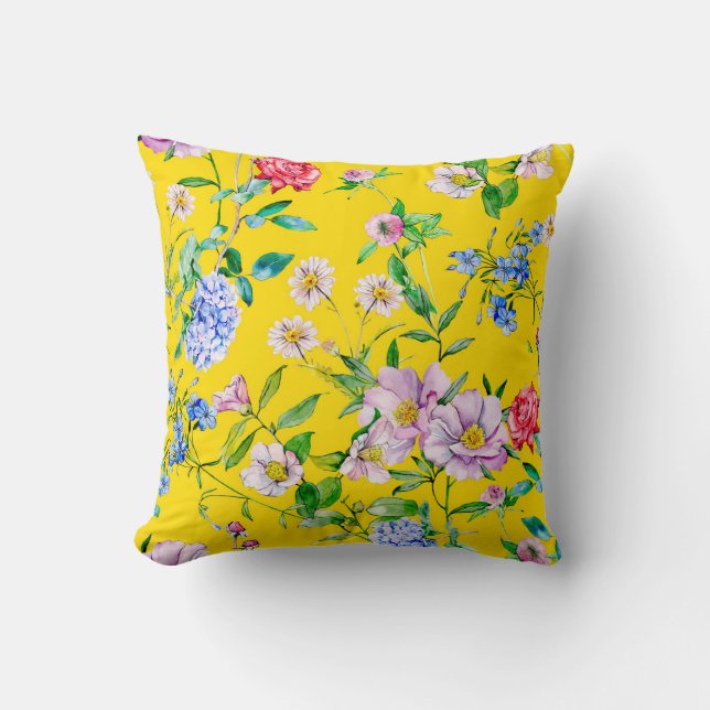 Flower garden watercolor illustration patternpatte cushion (Front)