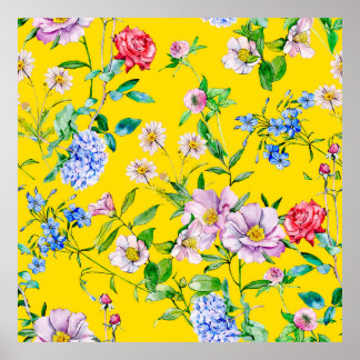 Flower garden watercolor illustration patternpatte poster