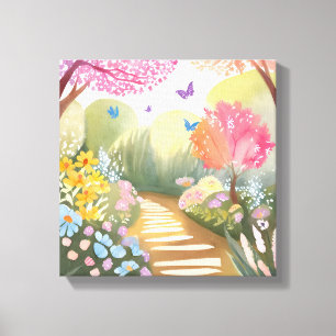 Flower Garden   Whimsical Watercolor Painting Canvas Print