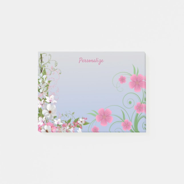 Flower Garden White & Pink Floral Personalised Post-it Notes (Front)
