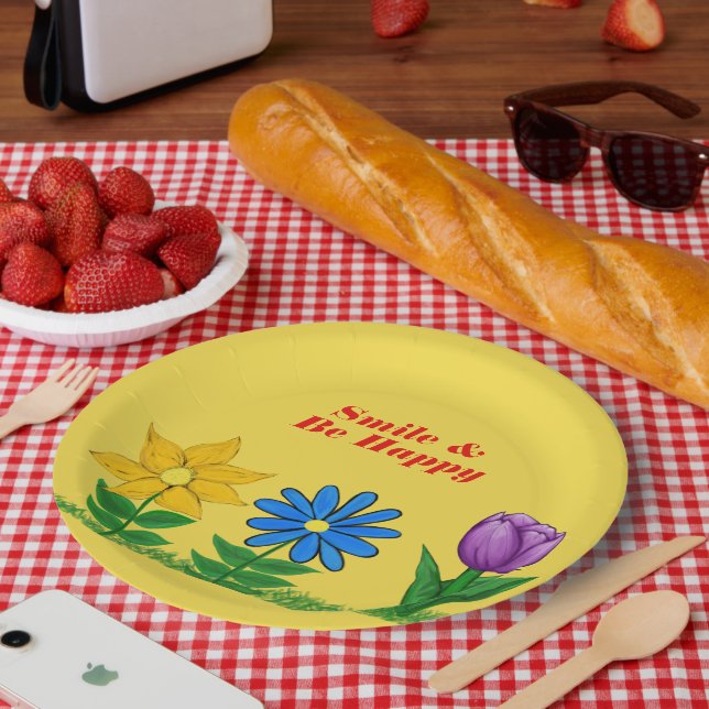 Flower Garden Yellow Paper Plates (Picnic)