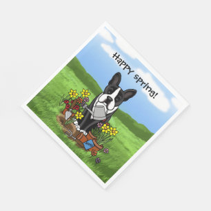 Flower Gardener Boston Terrier (black) Cute Dog Napkin