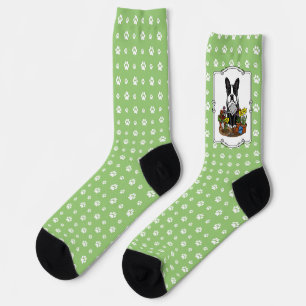 Flower Gardener Boston Terrier (black) Cute Dog Socks
