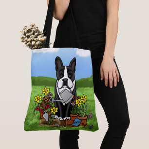 Flower Gardener Boston Terrier (black) Cute Dog Tote Bag