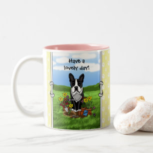 Flower Gardener Boston Terrier (black) Cute Dog Two-Tone Coffee Mug
