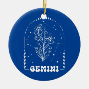 Flower Gemini Zodiac Sign June Astrology Ceramic Tree Decoration