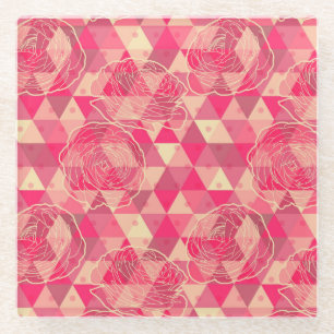 Flower geometrical pattern glass coaster