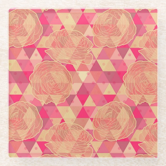 Flower geometrical pattern glass coaster (Front)