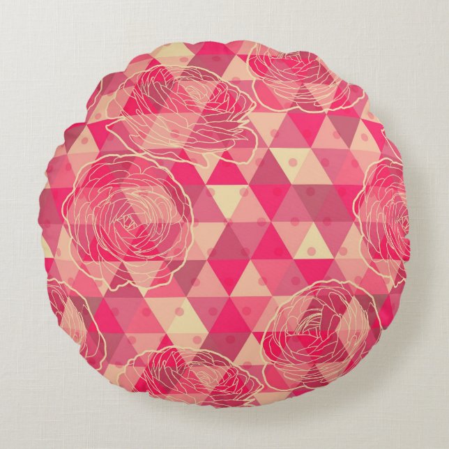 Flower geometrical pattern round cushion (Front)