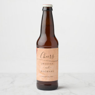 Flower Gerbera on Abstract peach Wedding Beer Bottle Label